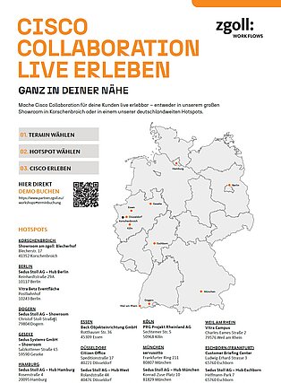 Karte und Adressen der Cisco Hotspots in Deutschland