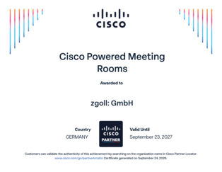Zertifikat Cisco Powered Meeting Rooms